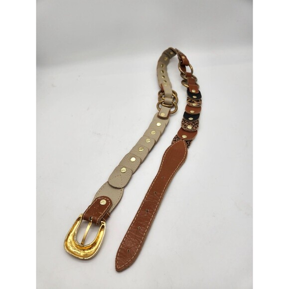 Leopard Cheetah Animal Print Gold Studded Leather Belt Womens M 32" to 37" - Picture 4 of 8